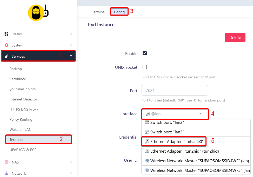 Изменение настроек Терминала