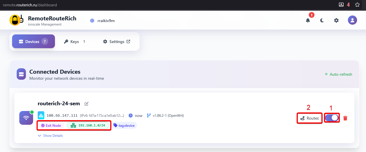 Настройки Exit Node