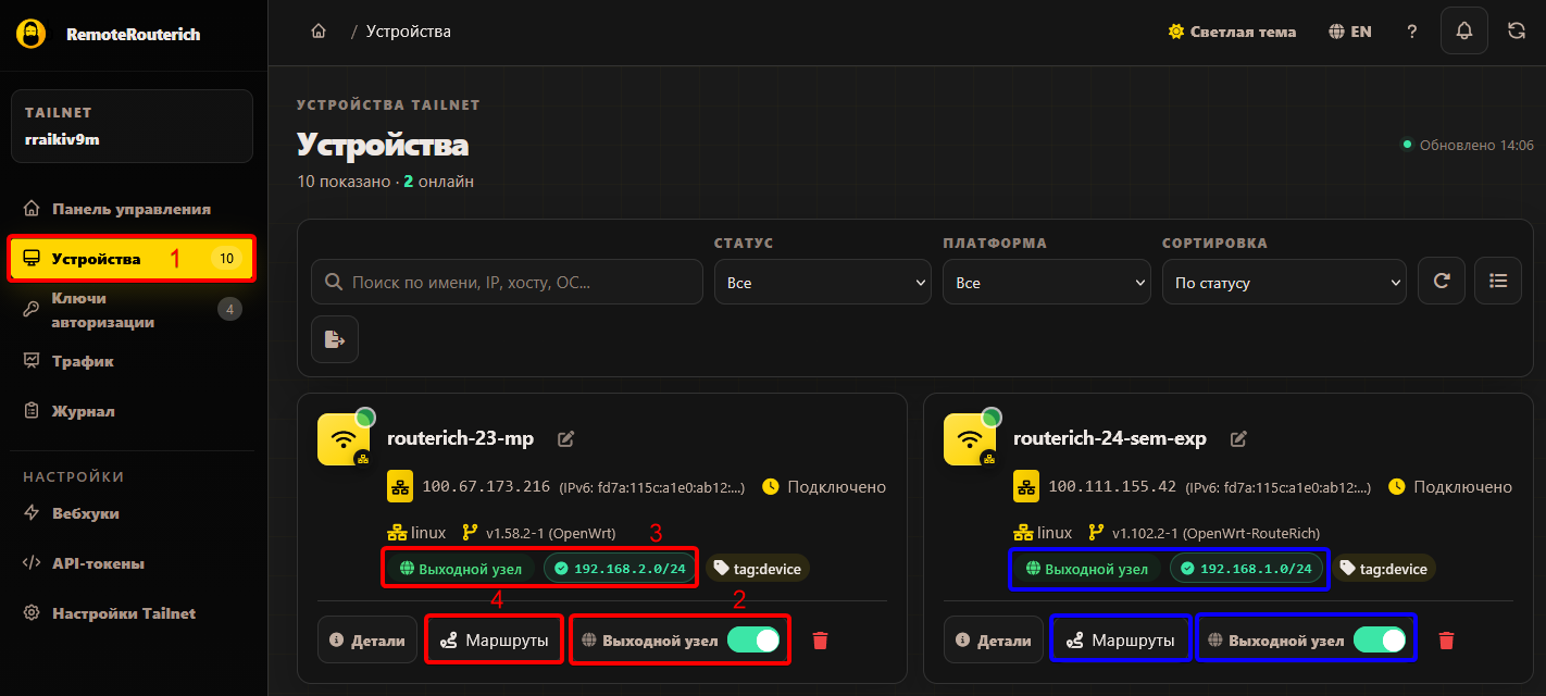 Настройки Exit Node (скрин сломался)