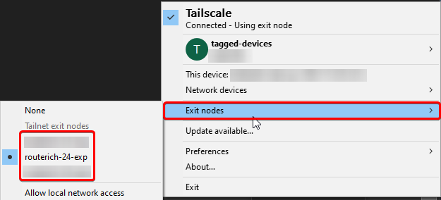 Выбор Exit Node в приложении на Windows